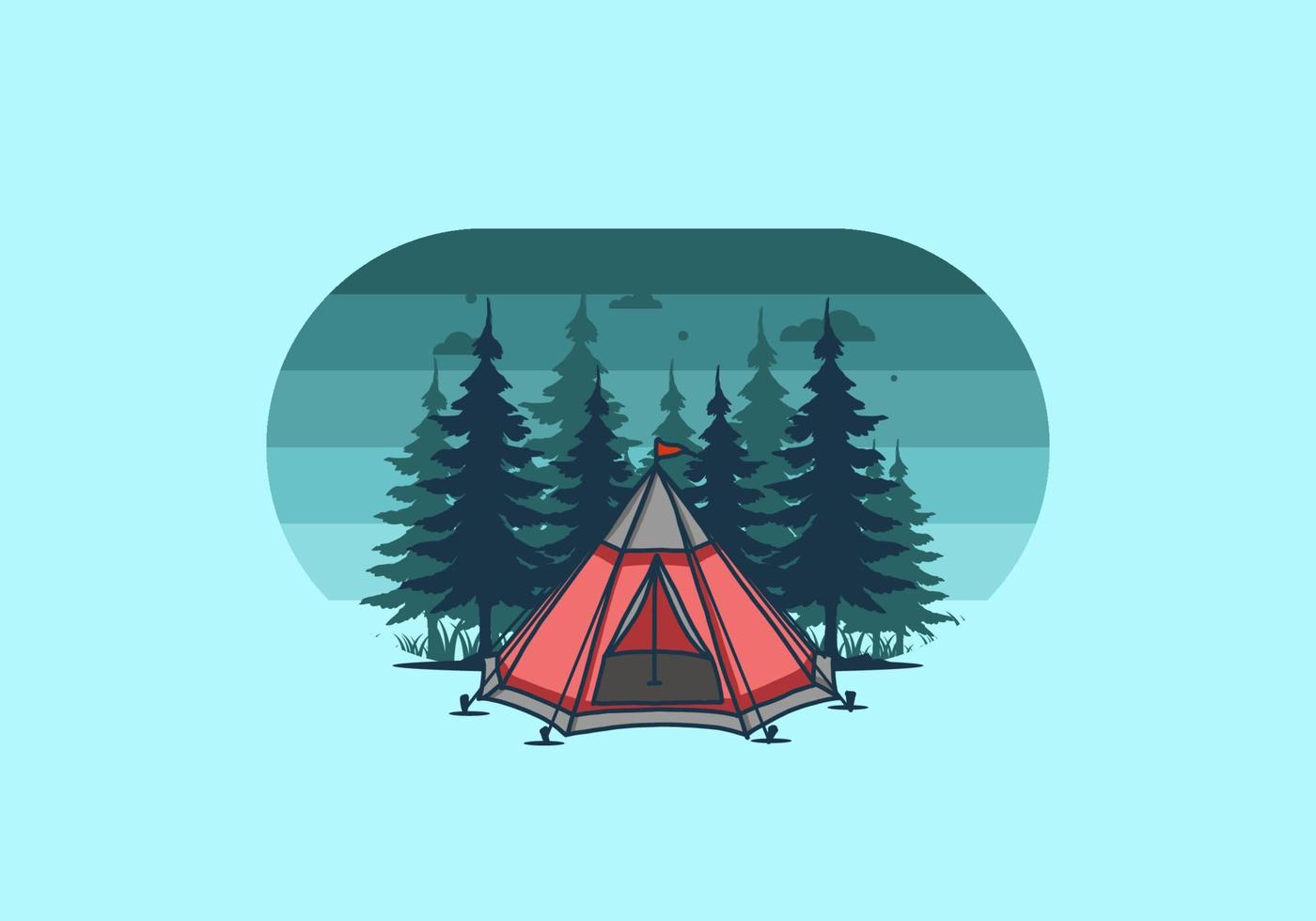 Cone tent and pine trees illustration vector