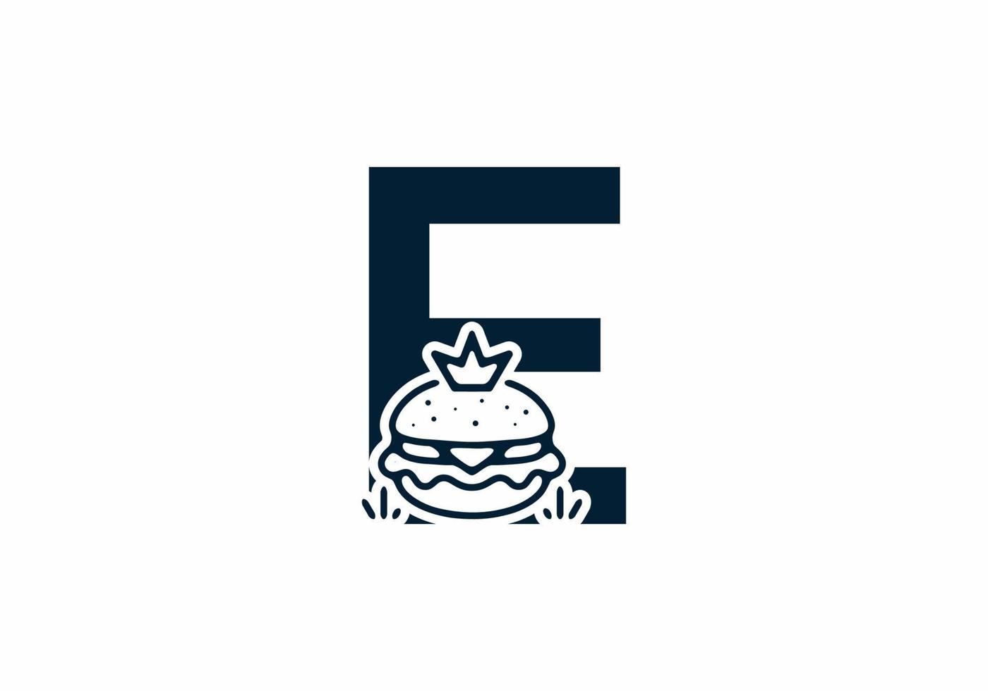Merger shape of E initial letter with burger and crown vector