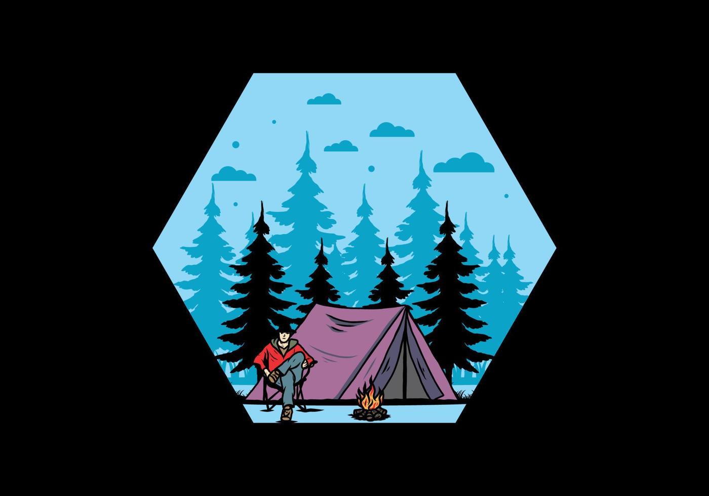 Relax in front of the tent illustration vector
