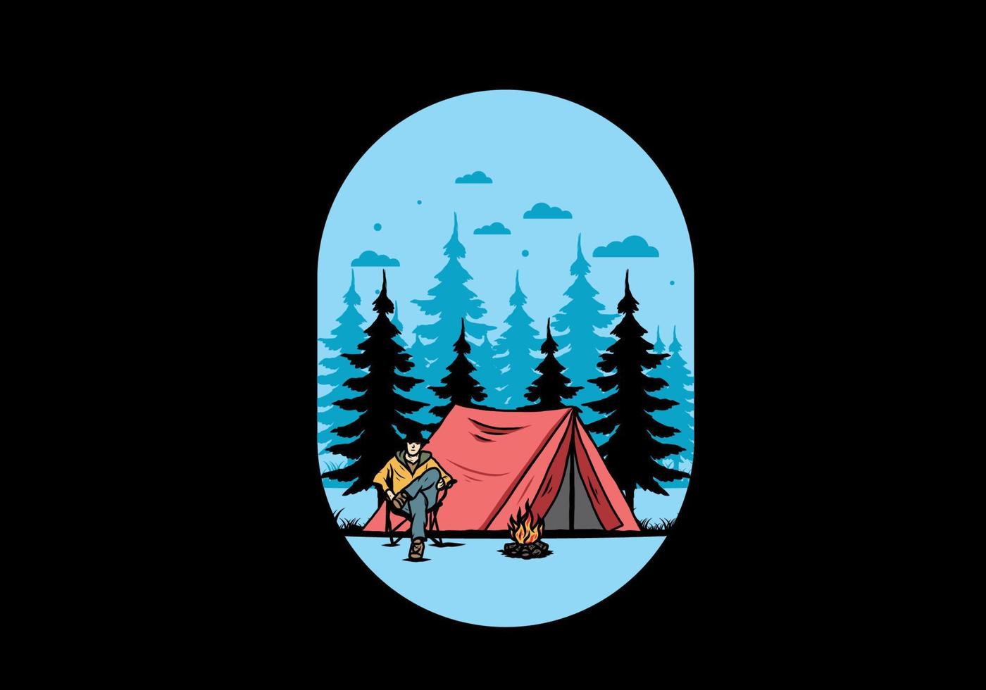 Relax in front of the tent illustration vector