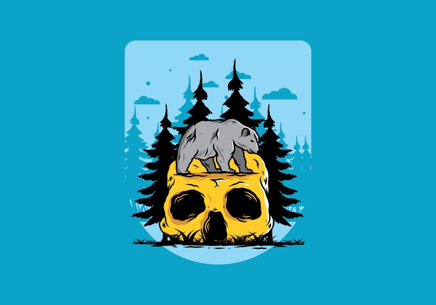 Big bear walking on skull head illustration vector