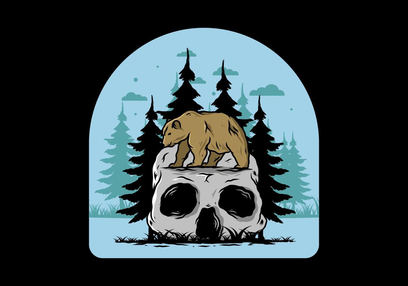 Big bear walking on skull head illustration vector