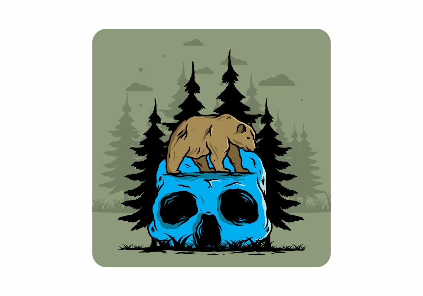 Big bear walking on skull head illustration vector