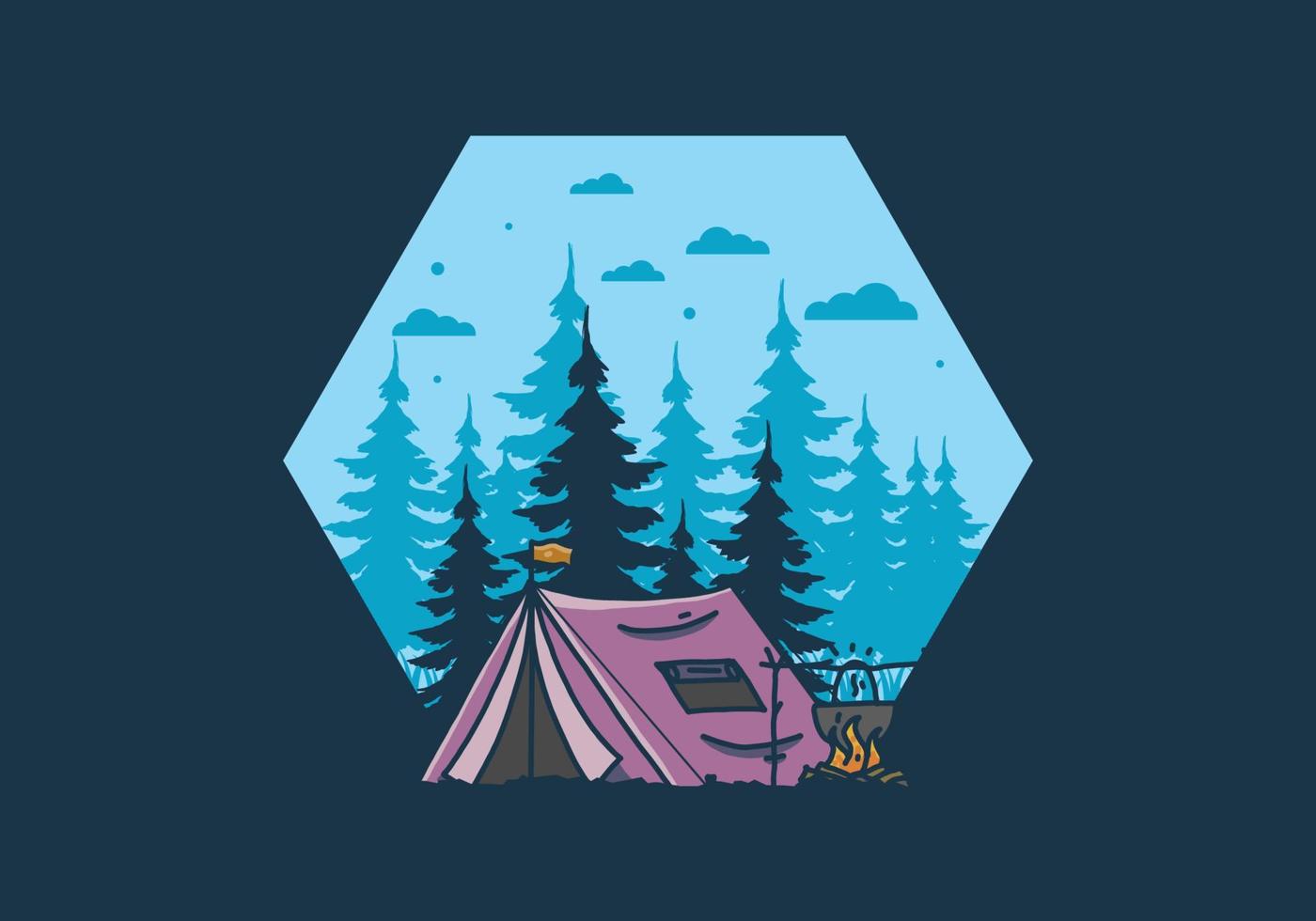 Camping and cooking in nature illustration vector
