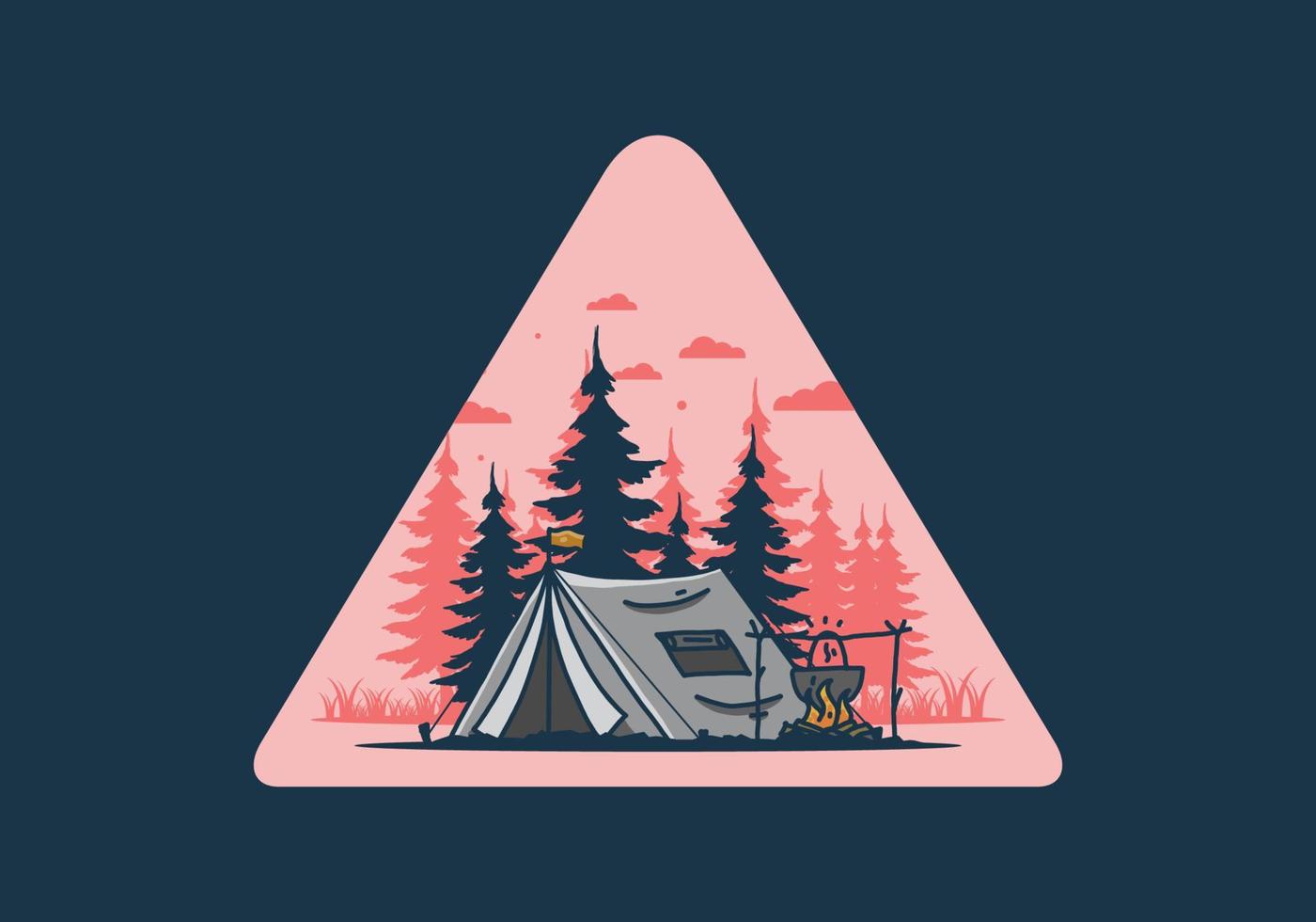 Camping and cooking in nature illustration vector