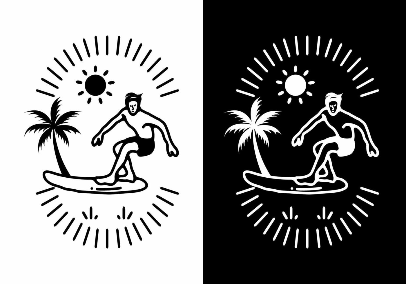 Man surfing line art illustration vector