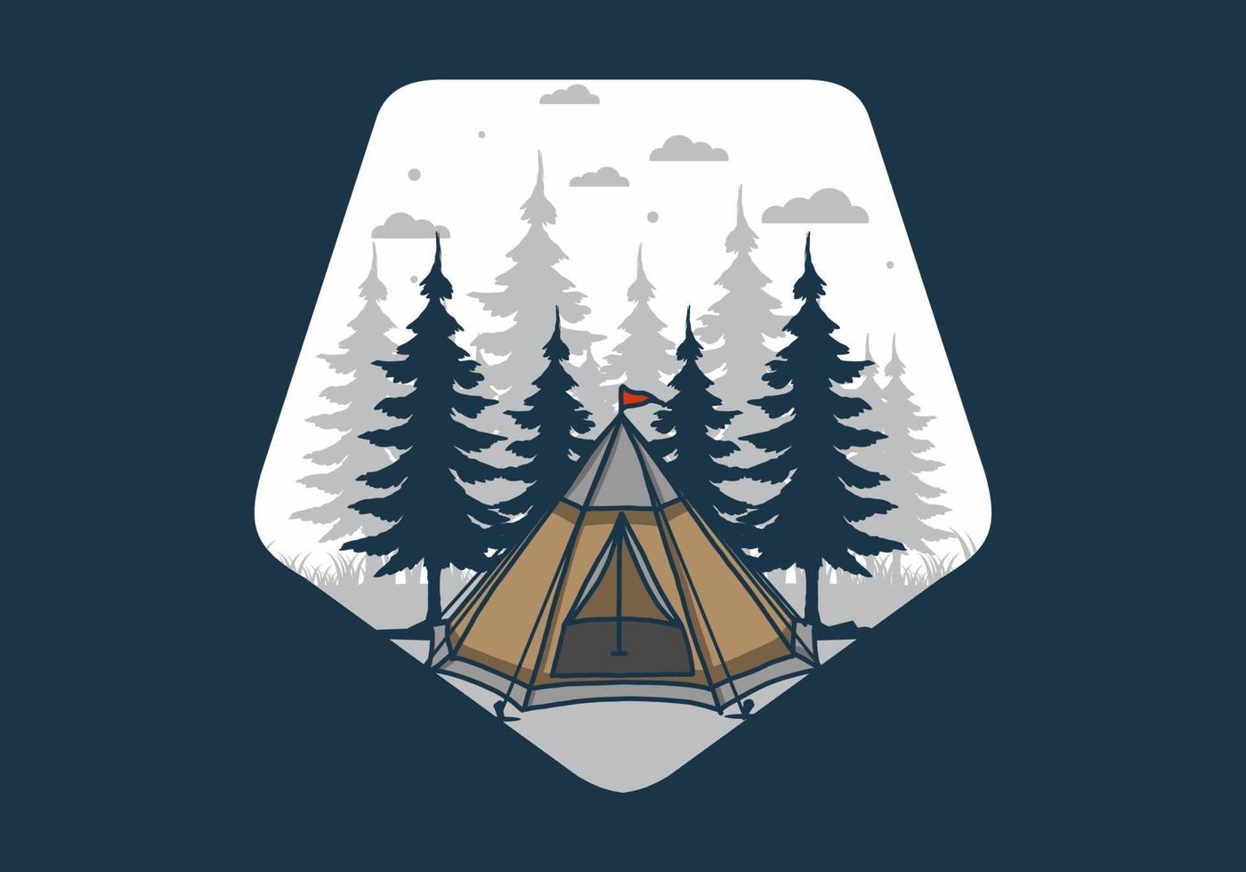 Cone tent and pine trees illustration vector
