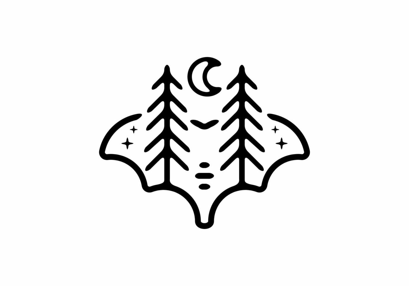 arte lineal pinos en forma de murciélago ilustración tatuaje vector