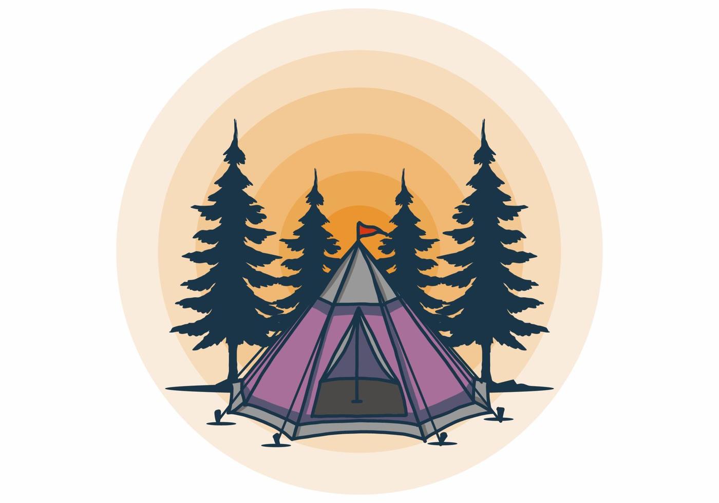 Cone tent and pine trees illustration vector