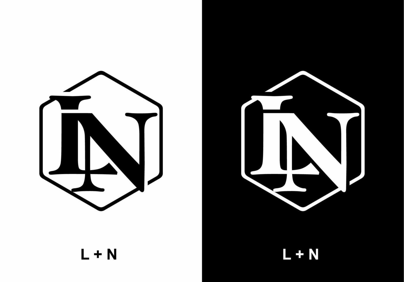 LN black and white initial letter in hexagon shape vector