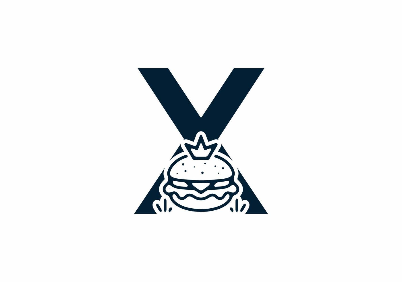 Merger shape of X initial letter with burger and crown vector