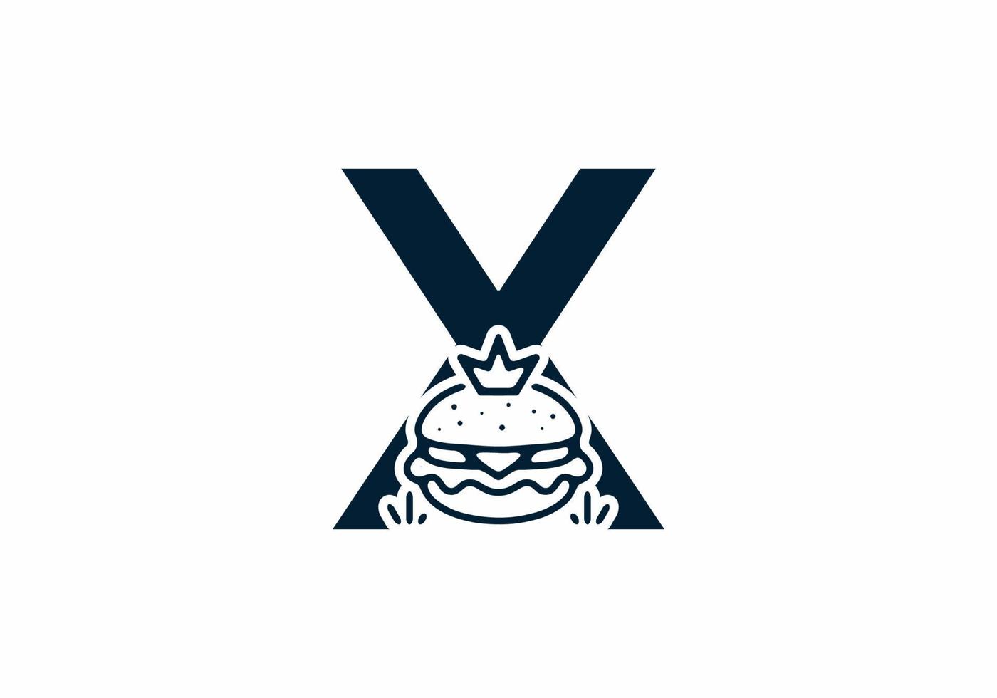 Merger shape of X initial letter with burger and crown vector