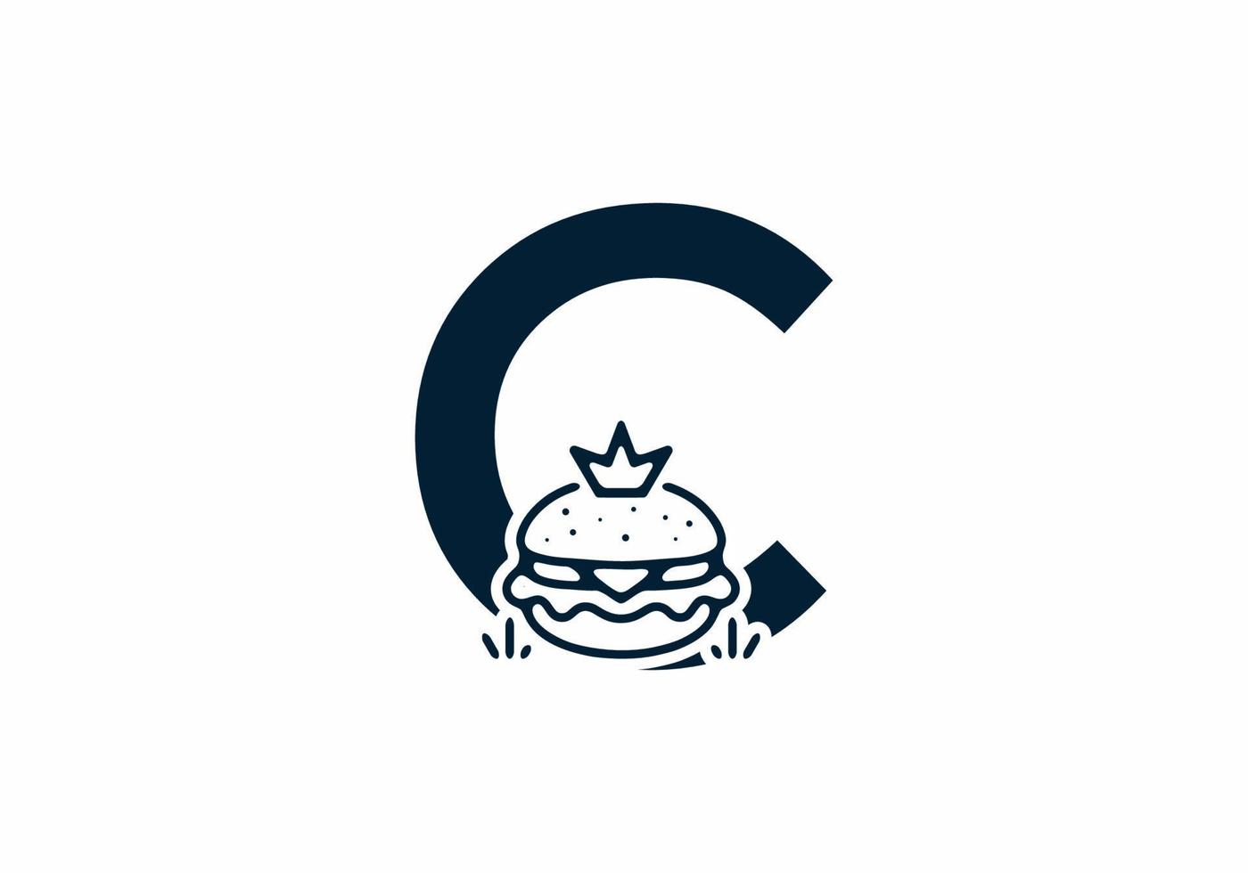 Merger shape of C initial letter with burger and crown vector