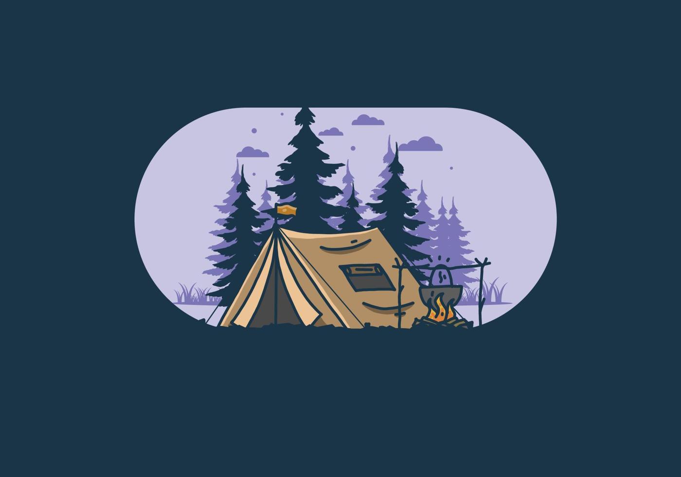 Camping and cooking in nature illustration vector