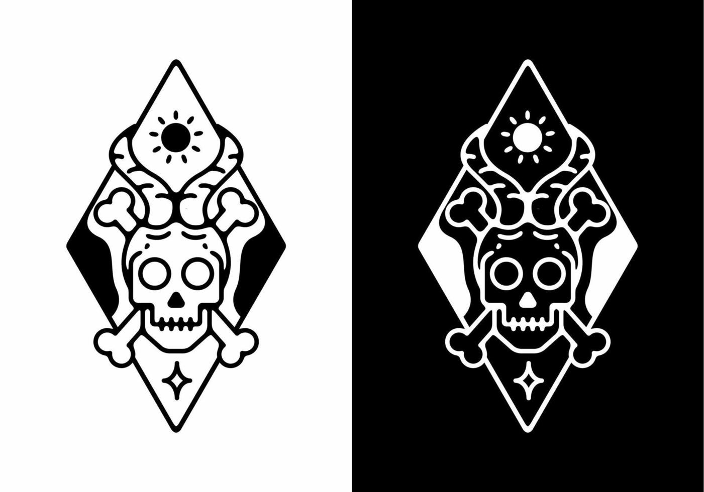 Line art of skull and horn black and white vector