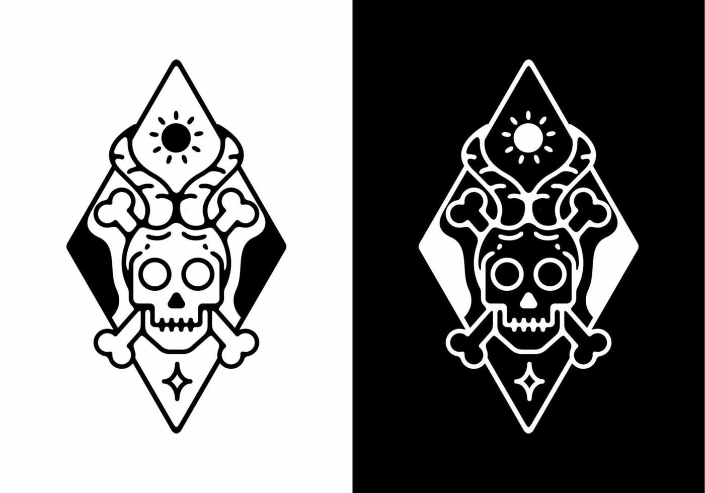 Line art of skull and horn black and white vector