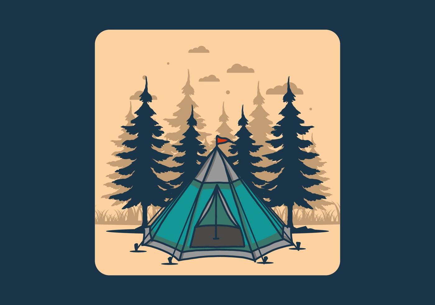 Cone tent and pine trees illustration vector