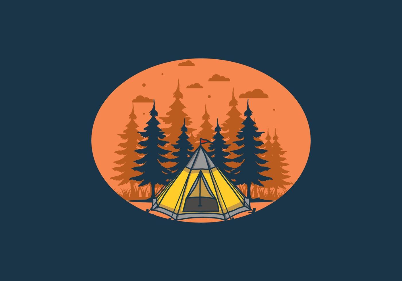 Cone tent and pine trees illustration vector