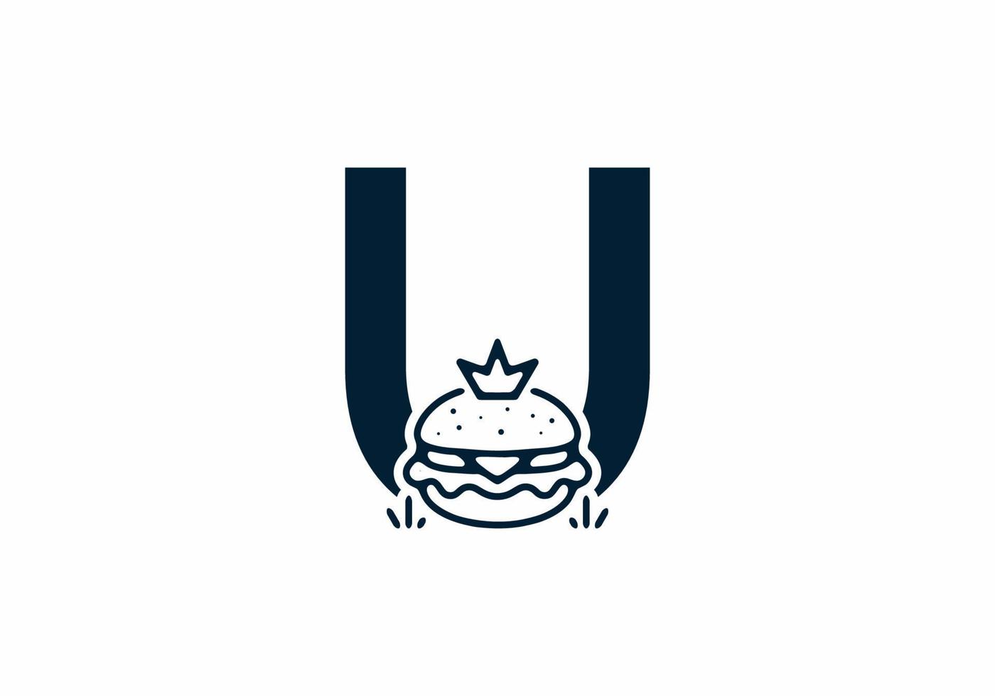 Merger shape of U initial letter with burger and crown vector