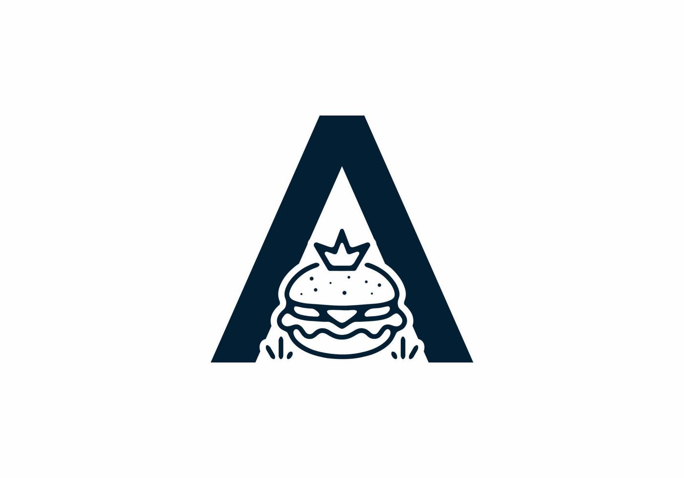 Merger shape of A initial letter with burger and crown vector