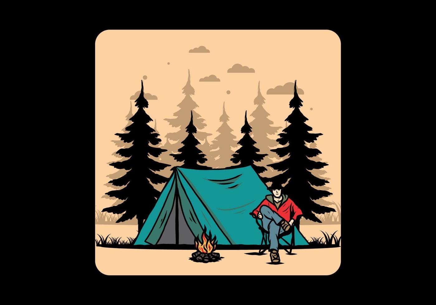Relax in front of the tent illustration vector