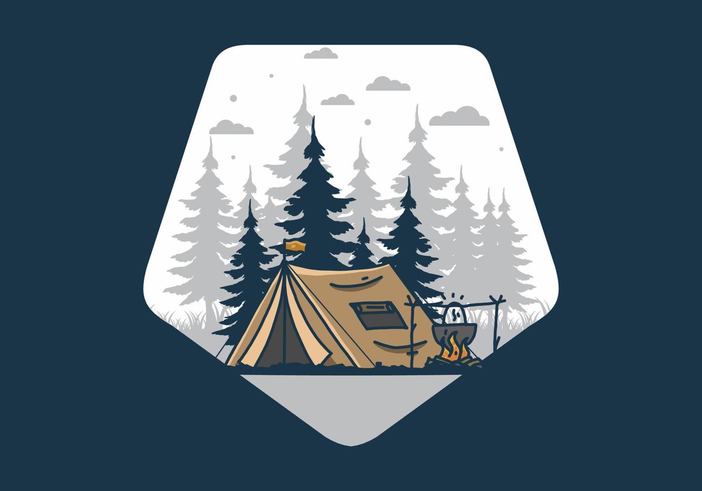 Camping and cooking in nature illustration vector