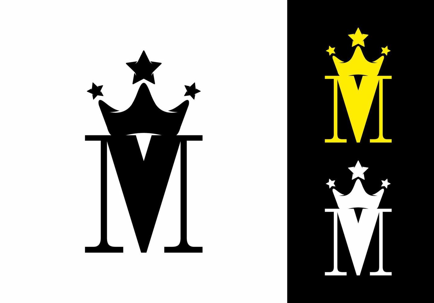 m letra inicial con corona logo negro blanco oro vector