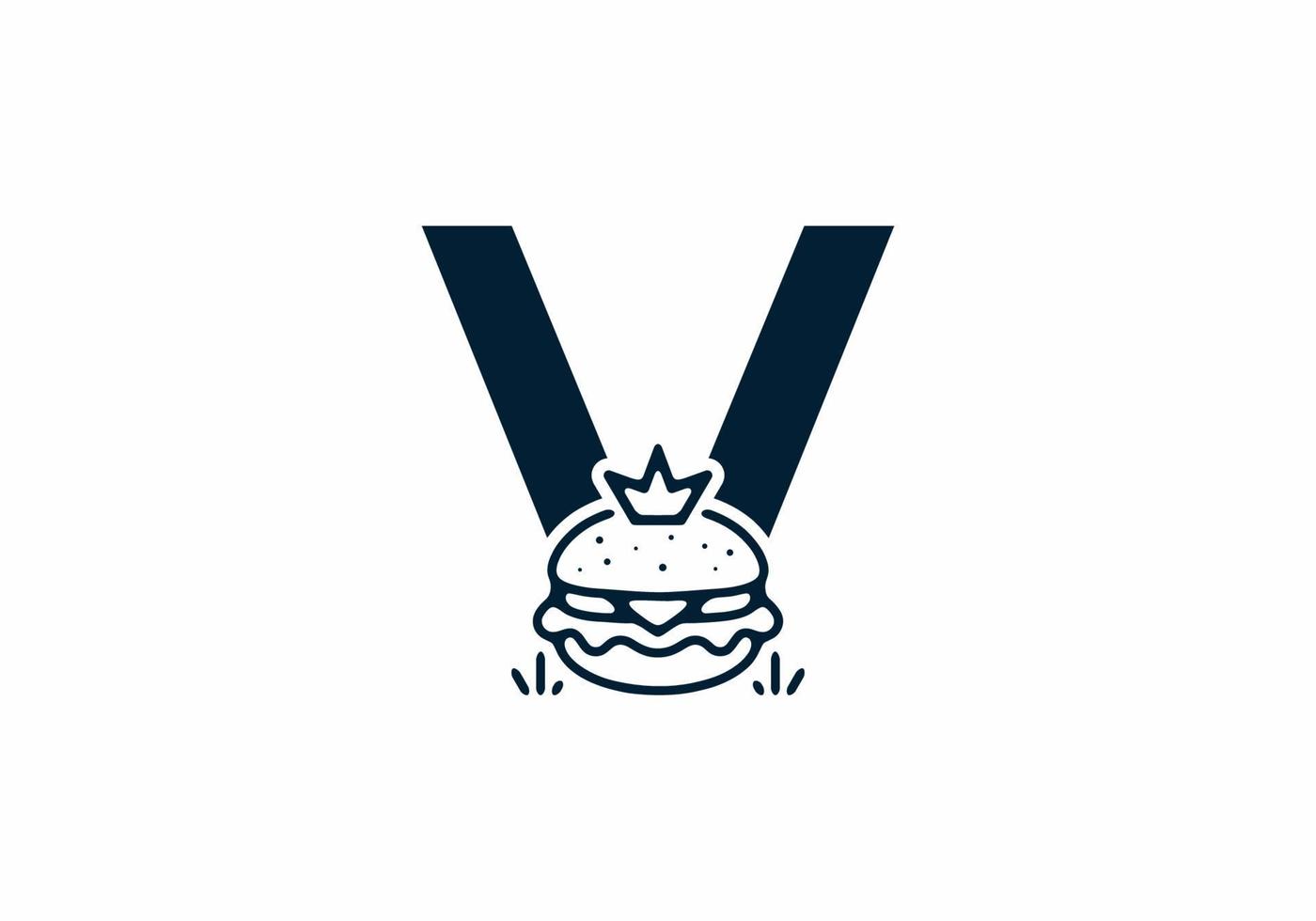 Merger shape of V initial letter with burger and crown vector