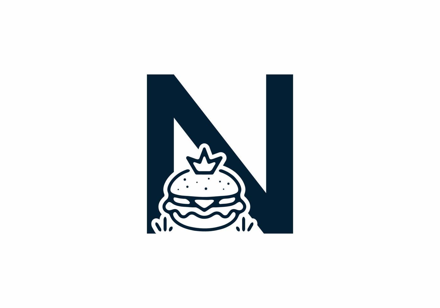 Merger shape of N initial letter with burger and crown vector