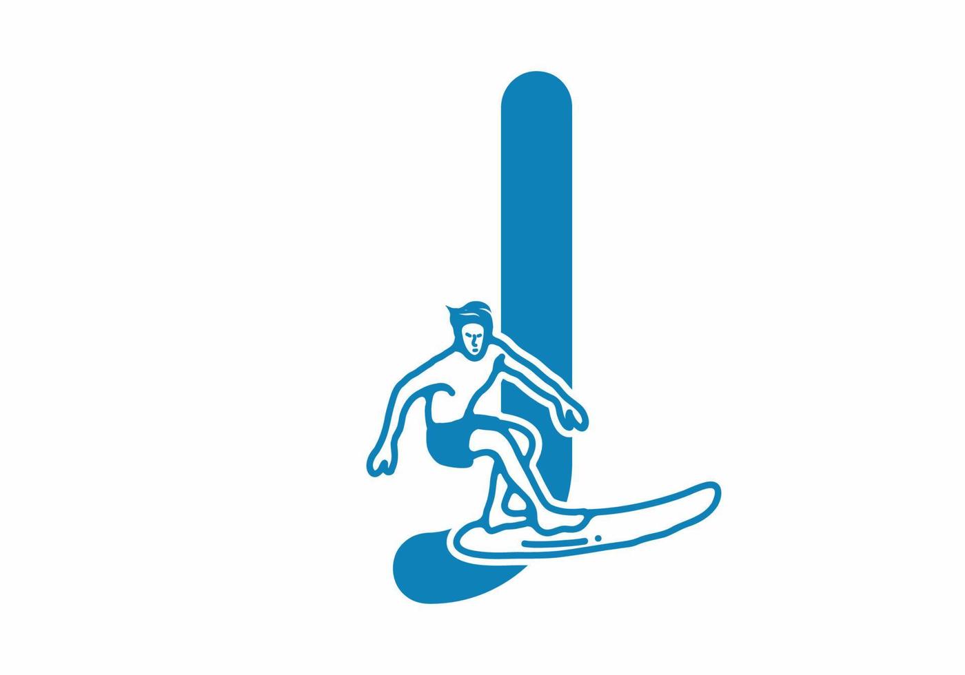 ilustración de arte de línea de surf de hombre con letra inicial j vector