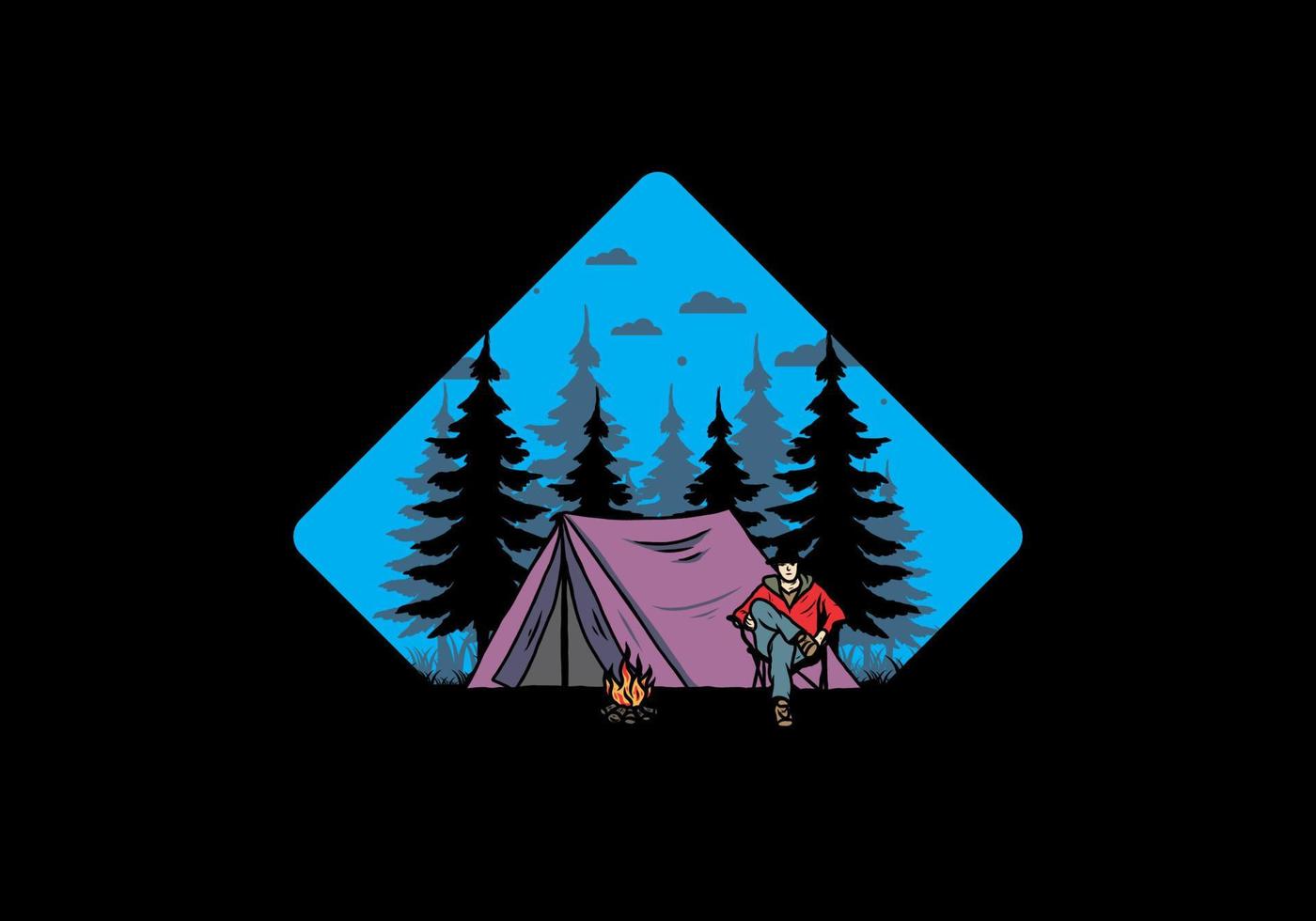 Relax in front of the tent illustration vector