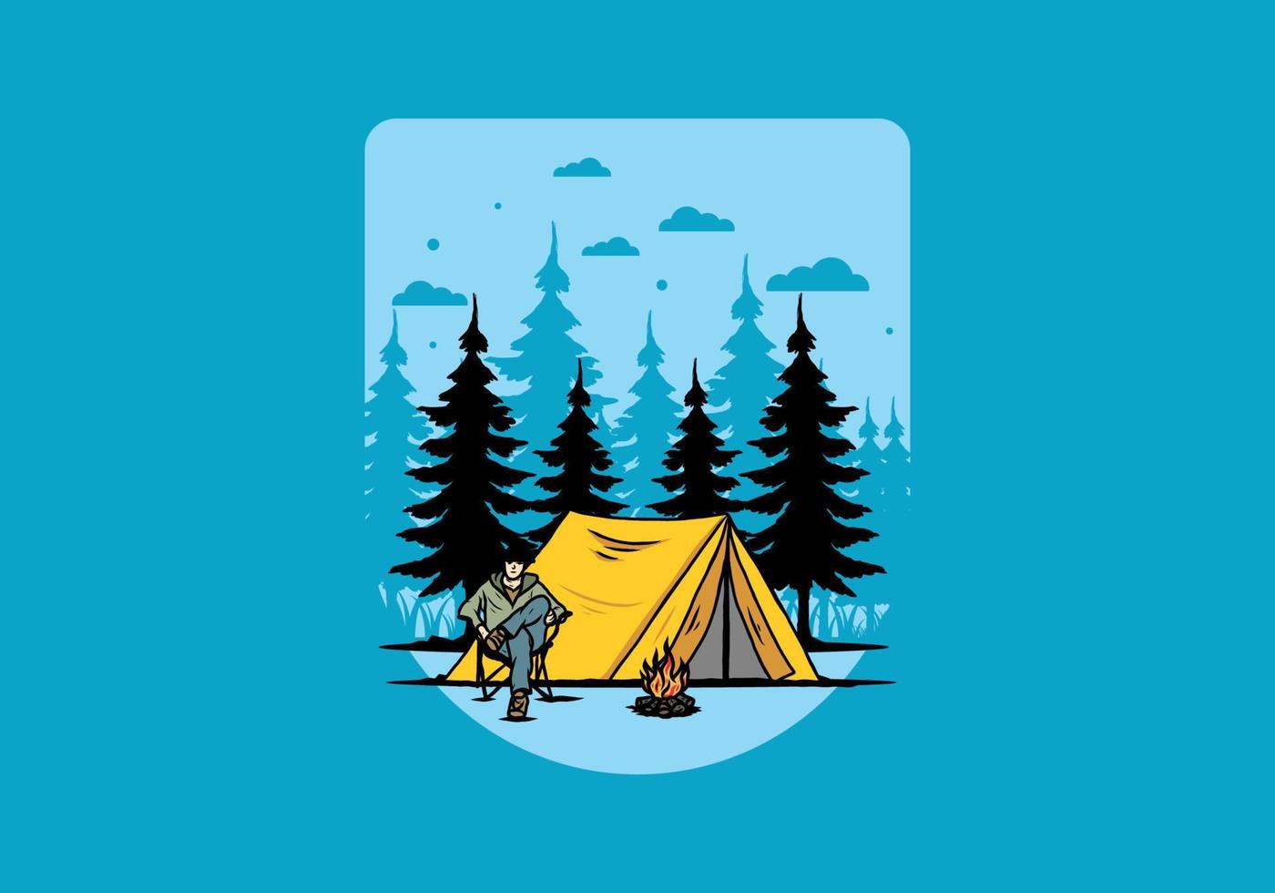 Relax in front of the tent illustration vector