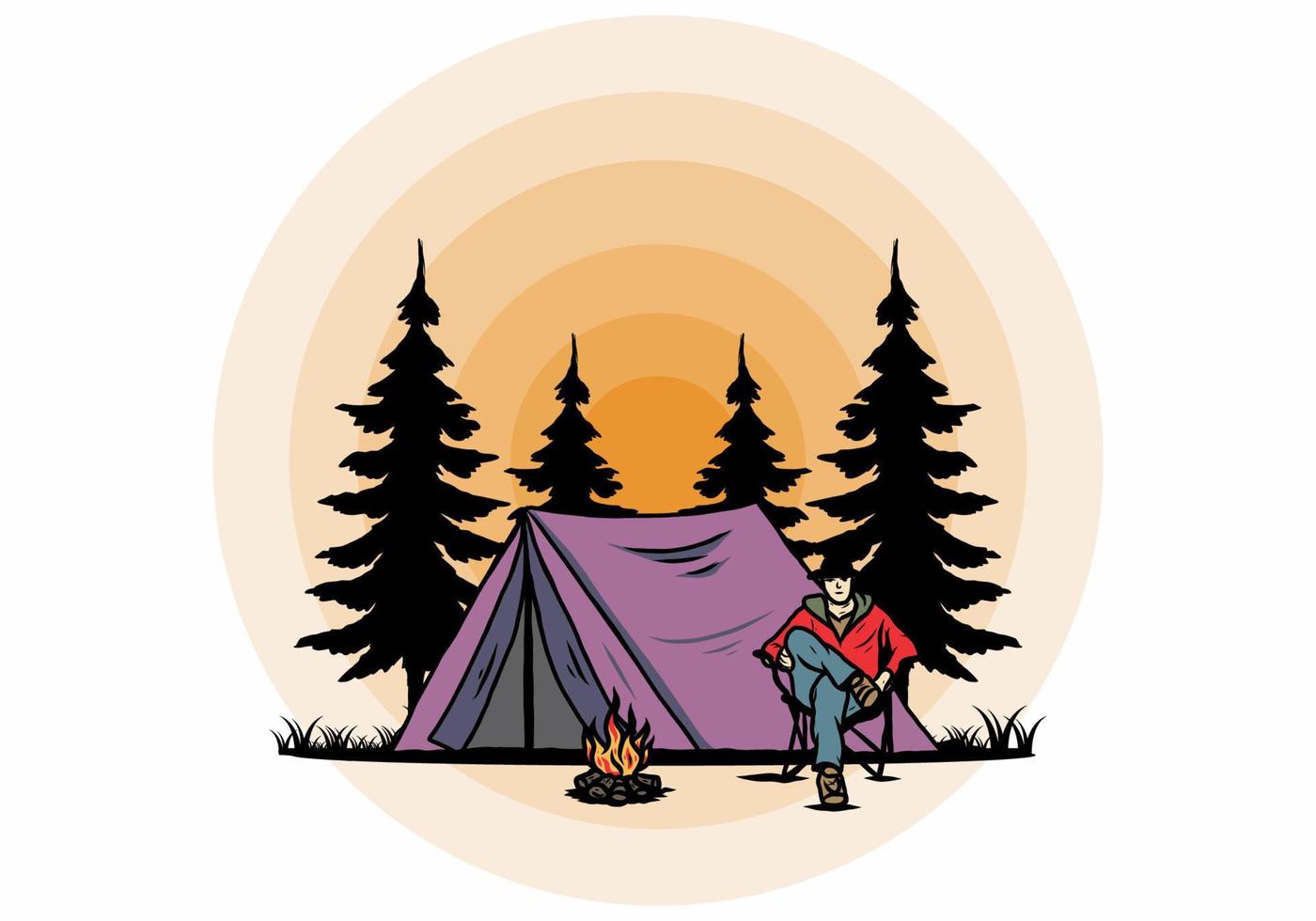 Relax in front of the tent illustration vector