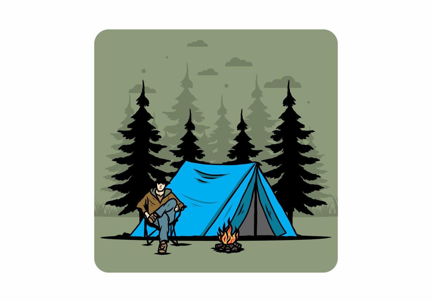 Relax in front of the tent illustration vector