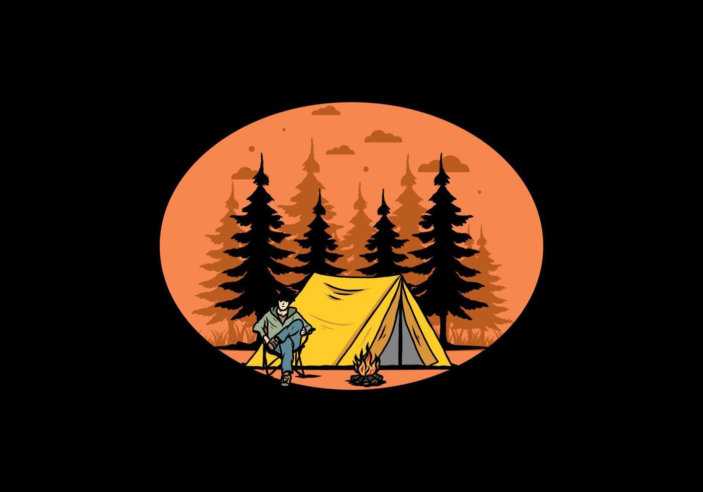 Relax in front of the tent illustration vector
