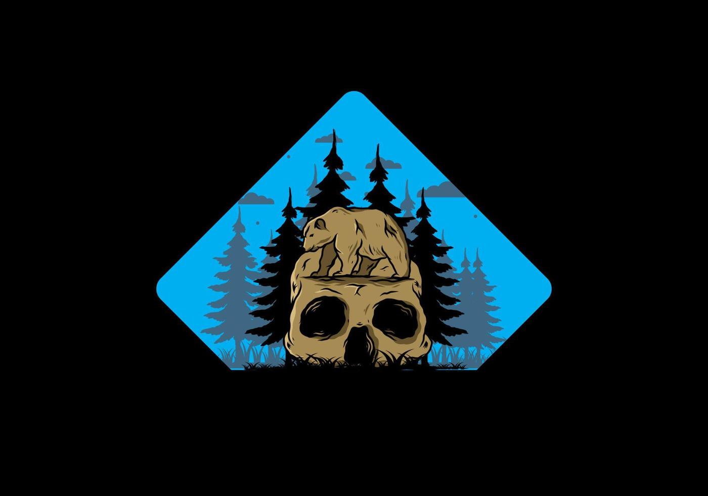 Big bear walking on skull head illustration vector