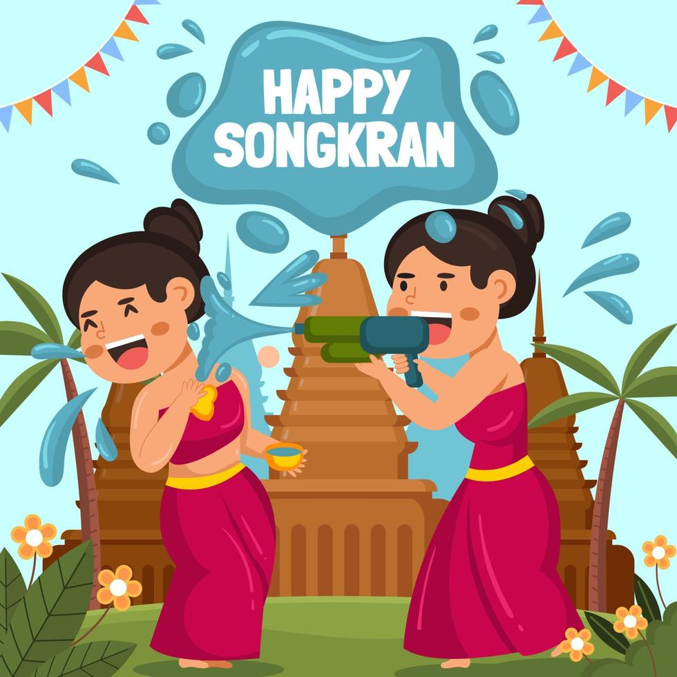 Children Playing Water in Songkran Day Concept vector