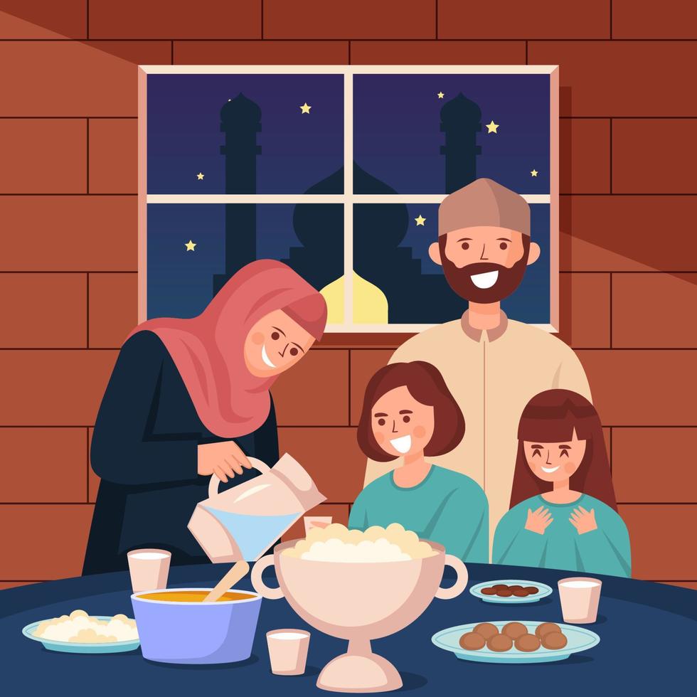 Happy Family in Fasting Month Concept vector