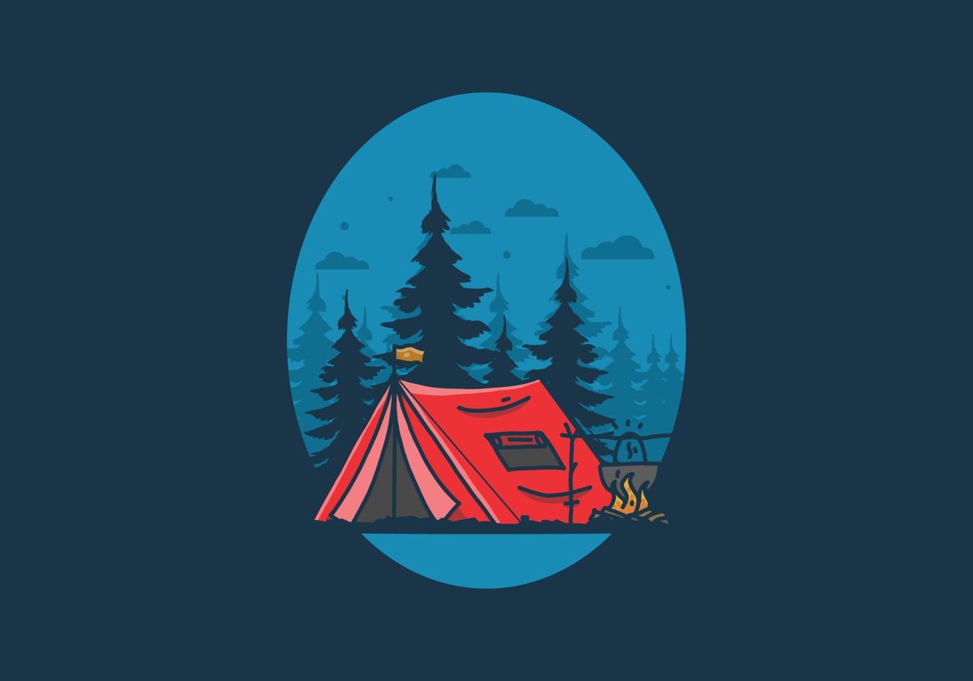 Camping and cooking in nature illustration vector