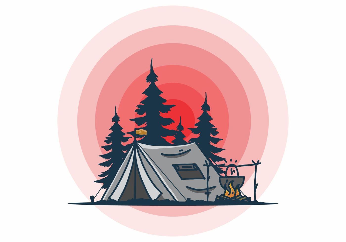 acampar y cocinar en la naturaleza ilustración vector