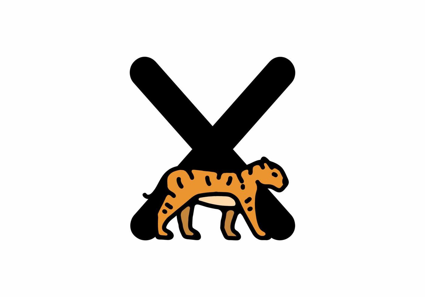 Line art illustration of tiger with X initial letter vector