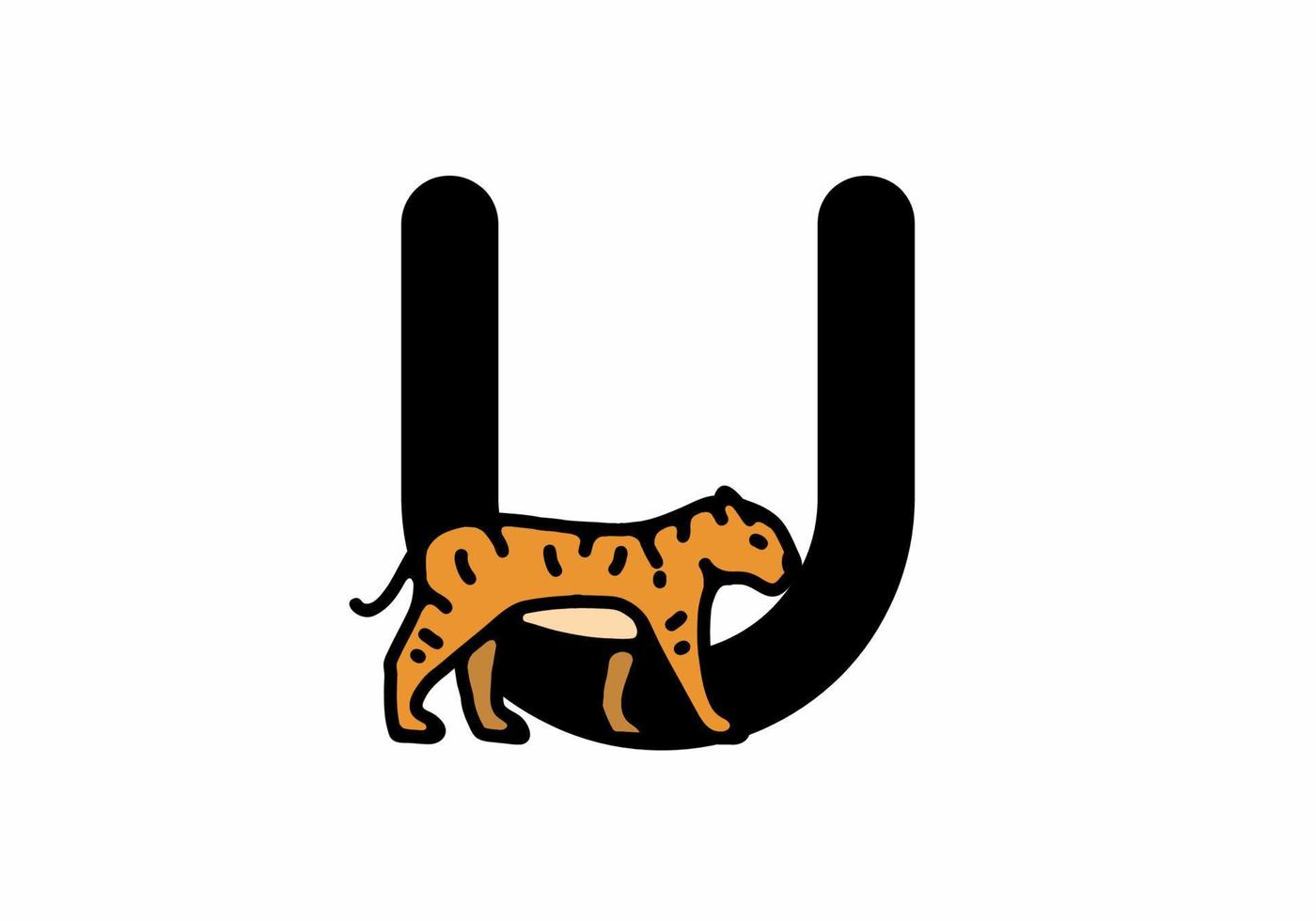 Line art illustration of tiger with U initial letter vector