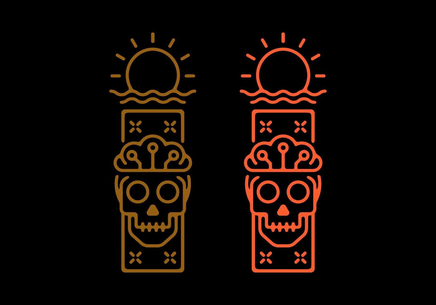 Line art of skull and sun vector