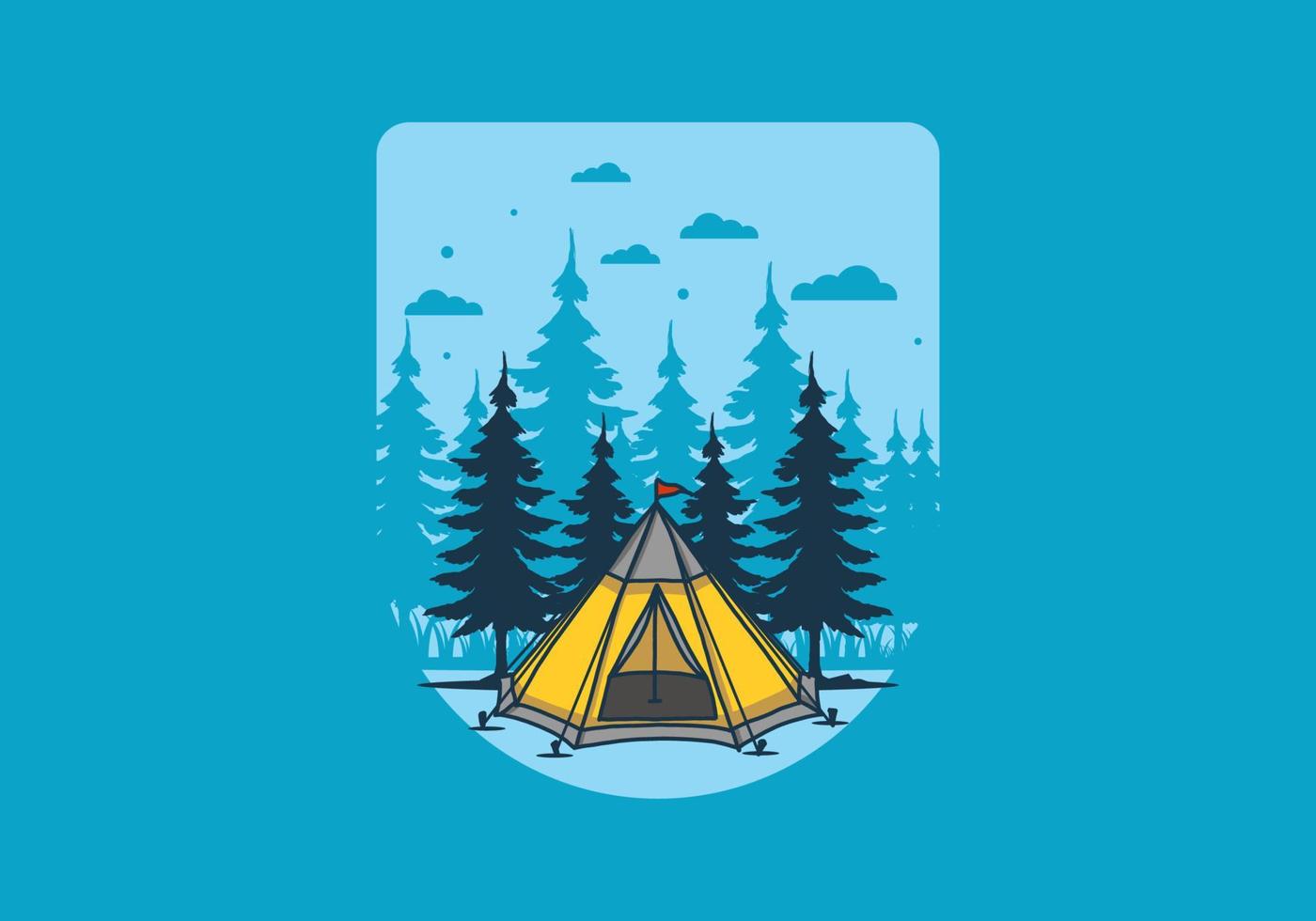 Cone tent and pine trees illustration vector