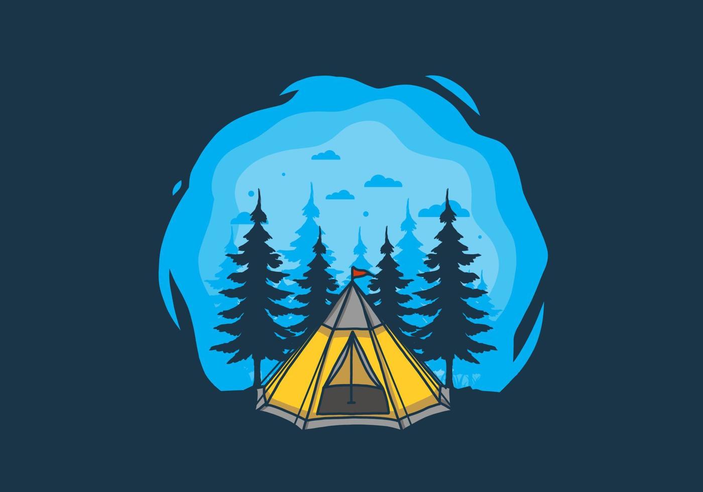 Cone tent and pine trees illustration vector