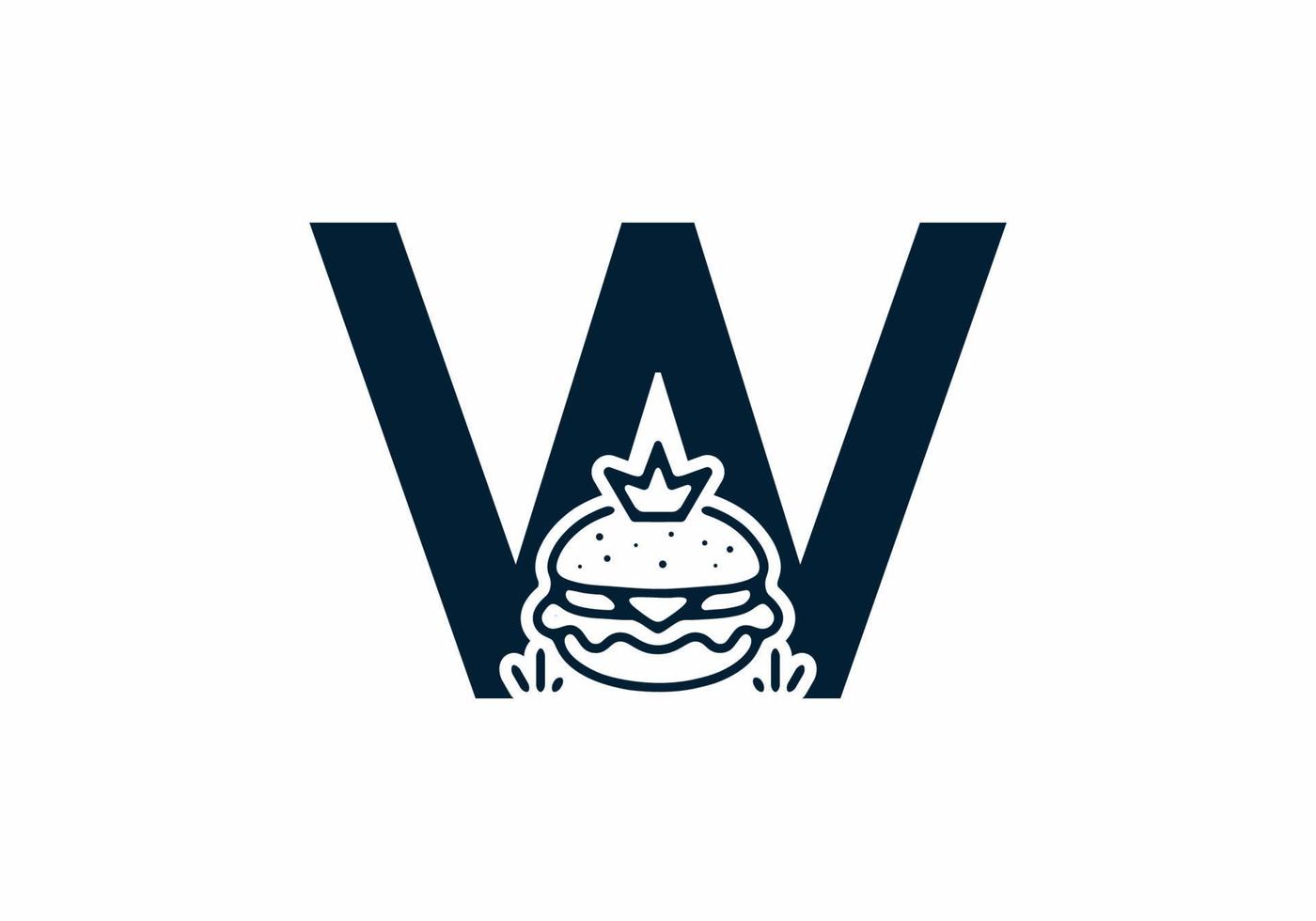 forma de fusión de la letra inicial w con hamburguesa y corona vector
