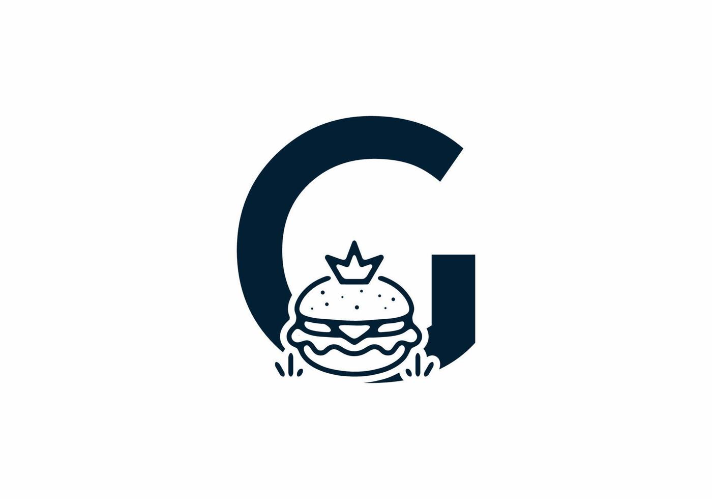 Merger shape of G initial letter with burger and crown vector