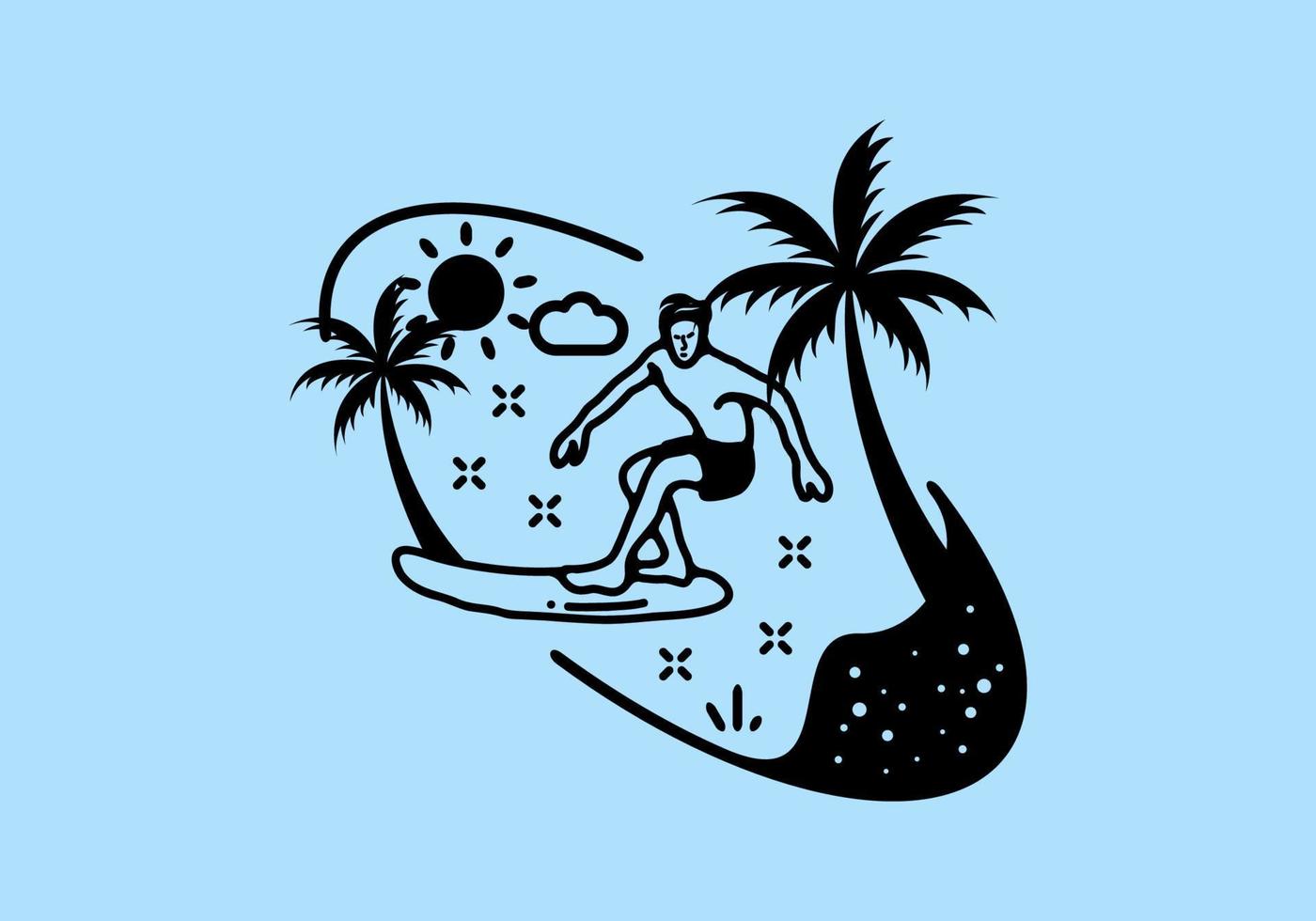 Man surfing line art illustration vector