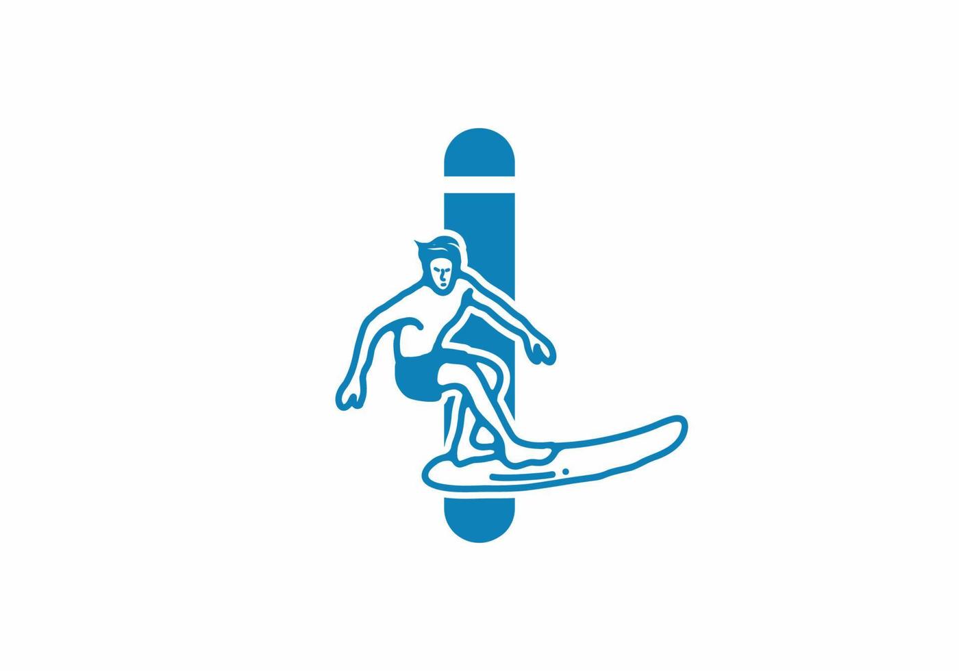 Man surfing line art illustration with I initial letter vector