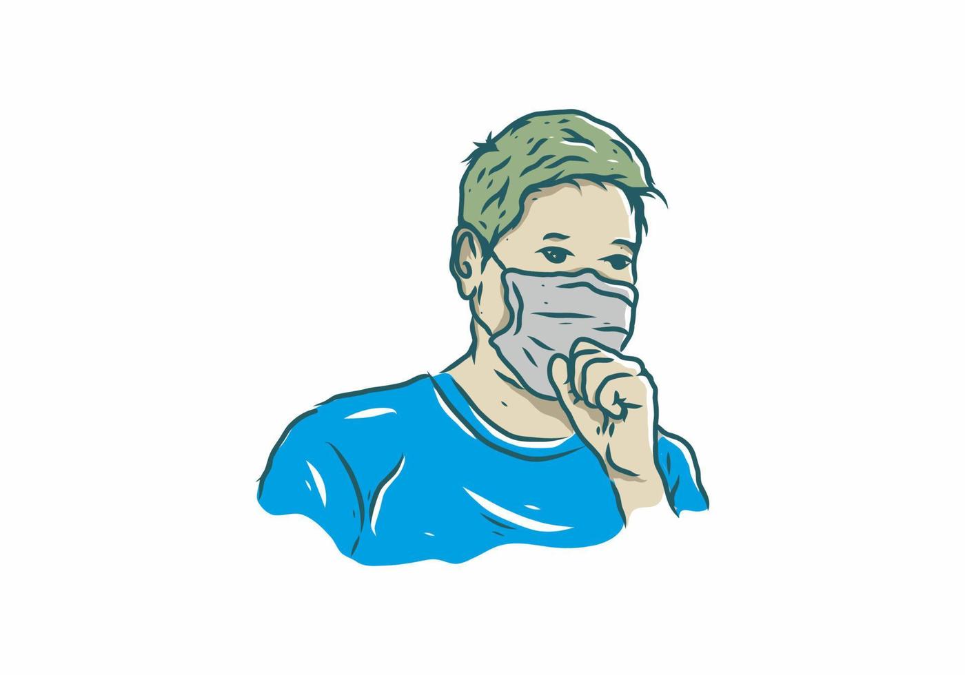 Man who is coughing wearing a medical mask illustration drawing vector